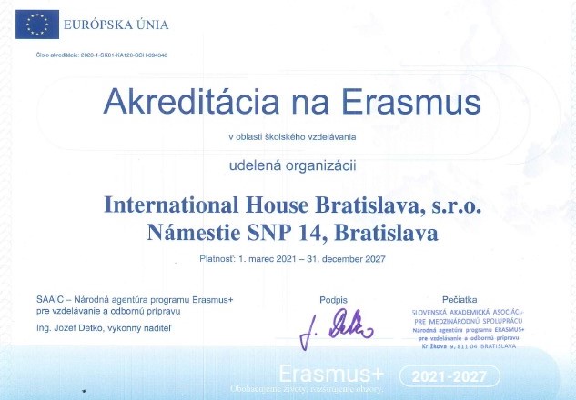 Akreditácia IH Bratislava Erasmus plus
