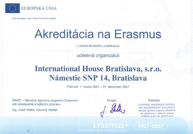 Akreditácia IH Bratislava Erasmus plus