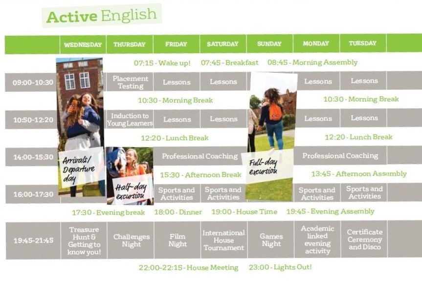 Sample schedule for Active English